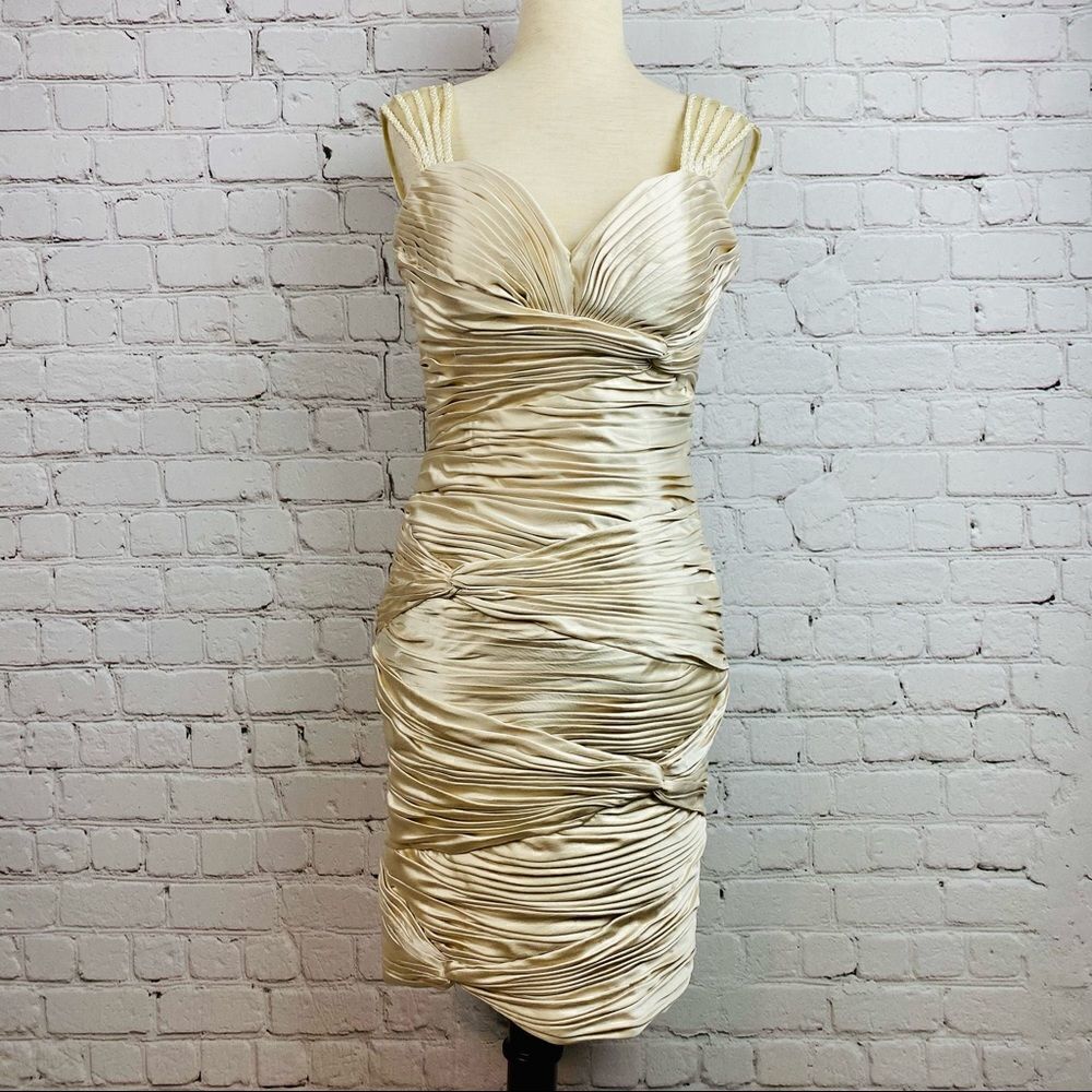 Terani Couture Ruched Champagne Cocktail Prom Dress 4